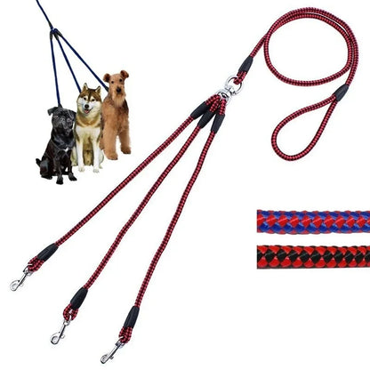 Adjustable Nylon 3 Way No-Tangle Triple Couple Pet Dog Walking Leash