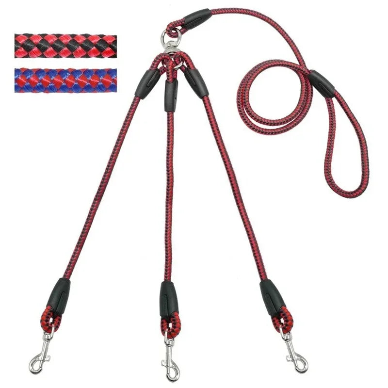 Adjustable Nylon 3 Way No-Tangle Triple Couple Pet Dog Walking Leash